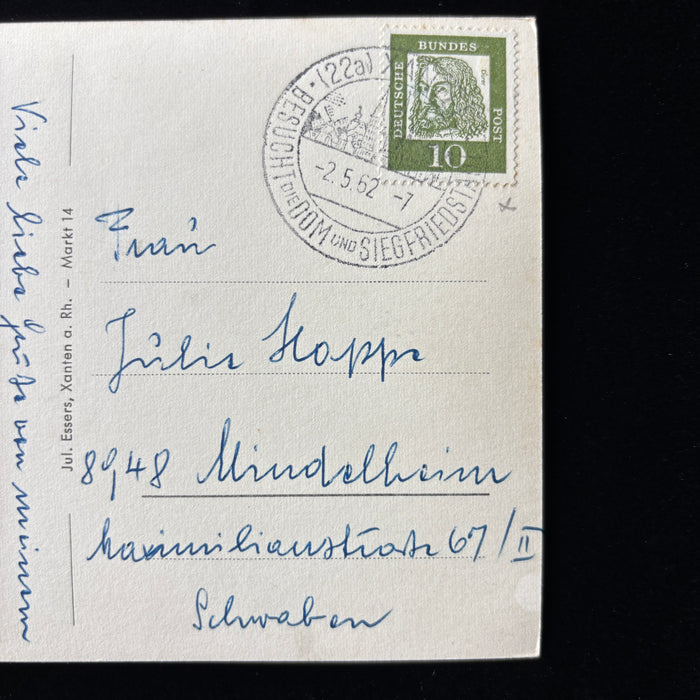 Vintage Postcard 1962 RPPC Xanten Germany Marienaltar Siegfried Postal History