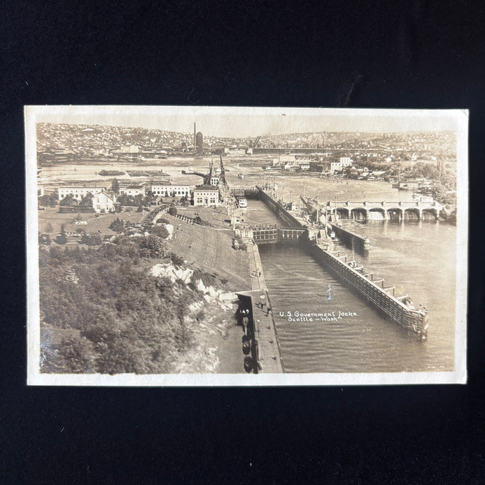 Vintage Postcard RPPC 1930 Seattle US Government Locks Maritime Social History