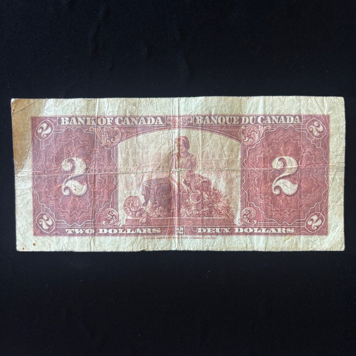 Vintage Banknote 1937 Canada 2 Dollar Bill King George VI Bilingual Gordon-Towers