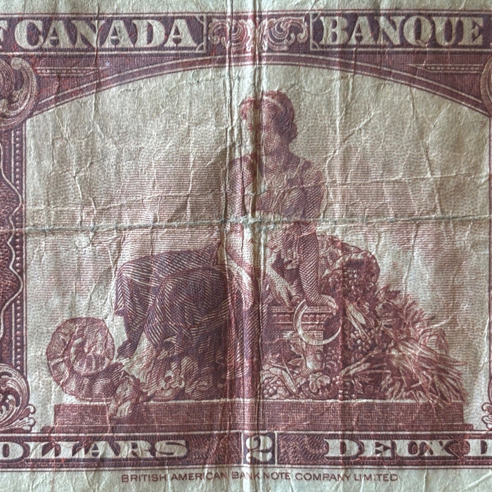 Vintage Banknote 1937 Canada 2 Dollar Bill King George VI Bilingual Gordon-Towers