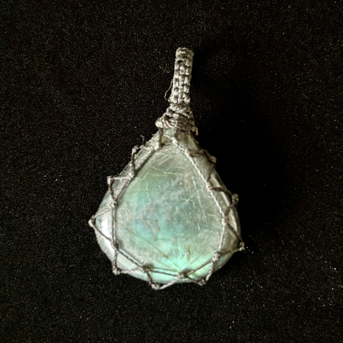 Labradorite Pendant Macrame Blue Flash Teardrop Charm