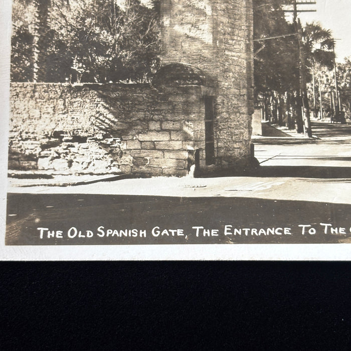 Vintage Postcard RPPC  St Augustine Florida Old Spanish Gate Entrance Iron Cannon
