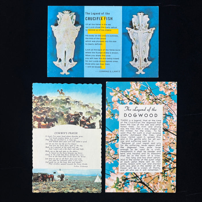 Vintage Postcard Lot Religious Poetry Crucifix Fish Dogwood Cowboy Prayer Horses
