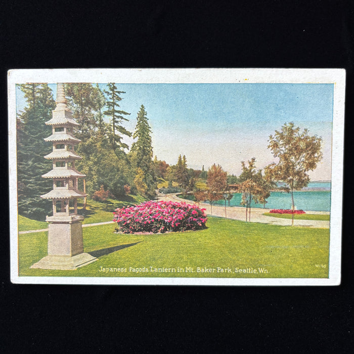 Vintage Postcard Japanese Pagoda Lantern Asian American Seattle Mt Baker Park WA