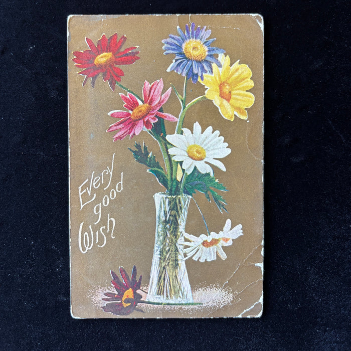 Antique Postcard 1911 Denmark Wisconsin Danish Immigrant Message Flower Wishes