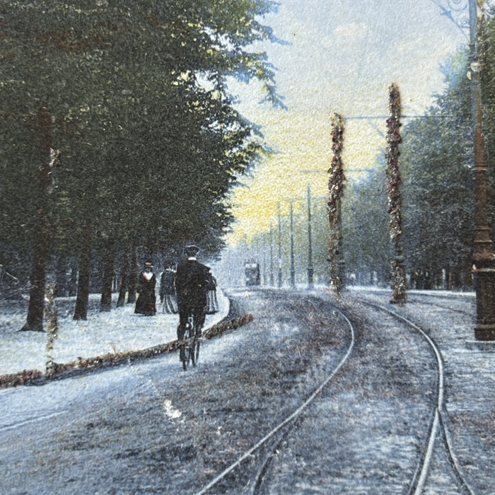 Antique Postcard 1904 Southampton Avenue Glitter Artlette Tram Tracks Cyclists