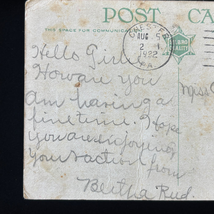 Antique Postcard 1922 Hello Girls Mail Chester PA Deshong Memorial Art Gallery