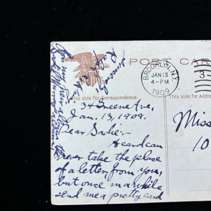 Antique Postcard 1909 Art Nouveau Bend In The River Mauer Brooklyn NY Canoe Man