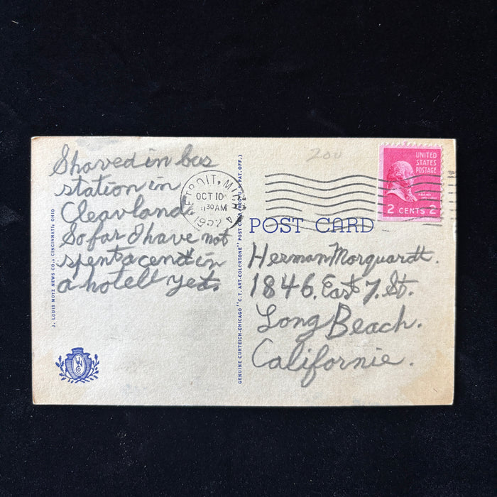 Vintage Postcard 1937 Shaved In Bus Cincinnati OH Carew Tower Social History