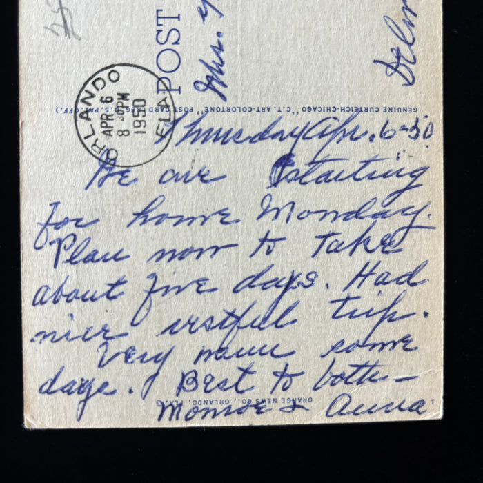 Vintage Postcard 1950 Grapefruit Orlando Florida Snowbird Travel Cooperstown NY