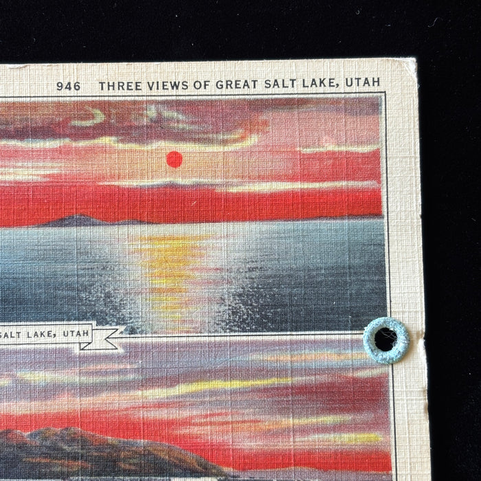 Vintage Postcard 1937 Great Salt Lake Utah Saltair Pavilion Float Sunset Trolley