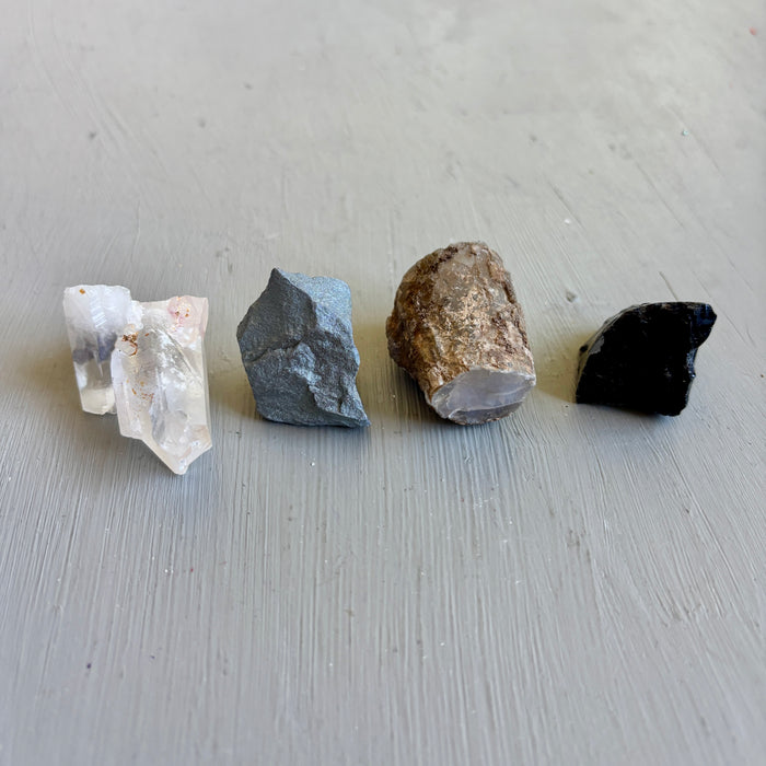 Raw Crystal Set: 4 Opal, Hematite, Black Obsidian & Quartz