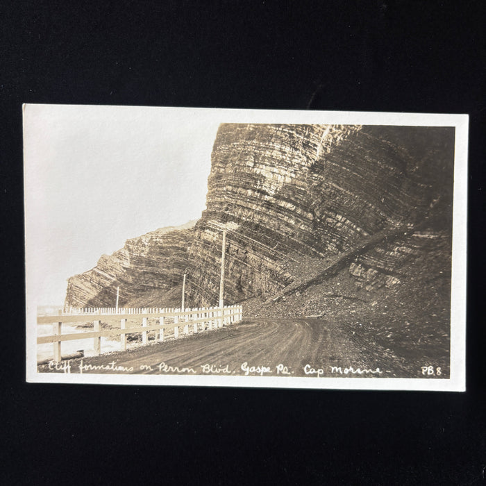 Vintage Postcard 1930s RPPC Gaspe Canada Rugged Cliff Hwy Engineering Henderson