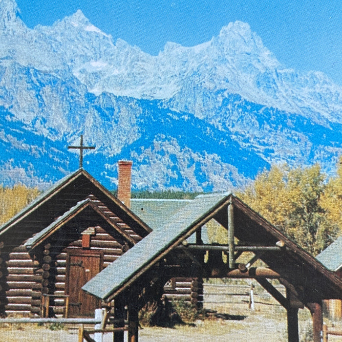 Vintage Postcard Log Chapel Transfiguration Snow Mountain Grand Teton Park WY