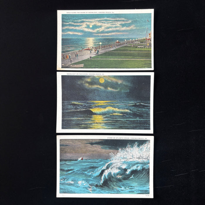 Vintage Postcard Lot Moonlight Virginia Beach Stormy Ocean Boat Swim Boardwalk