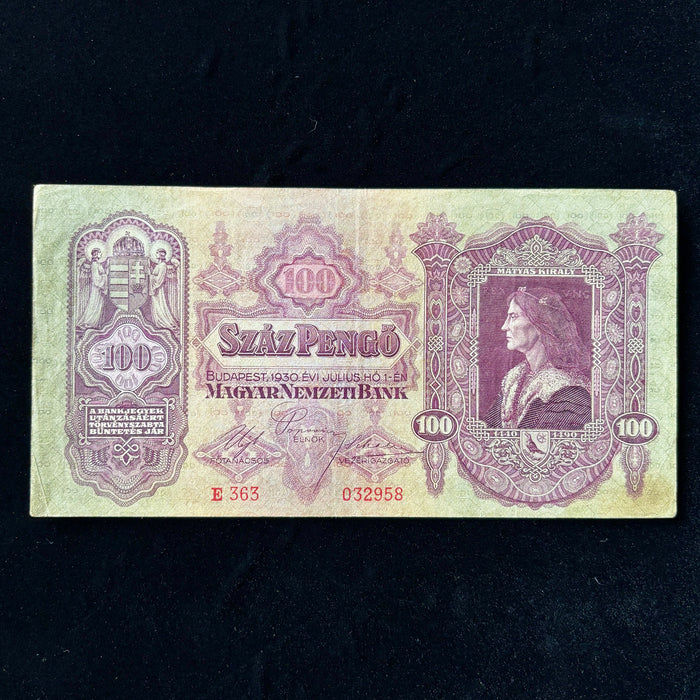 Vintage Banknote 1930 Hungary 100 Pengő King Mátyás Király Budapest Castle Art