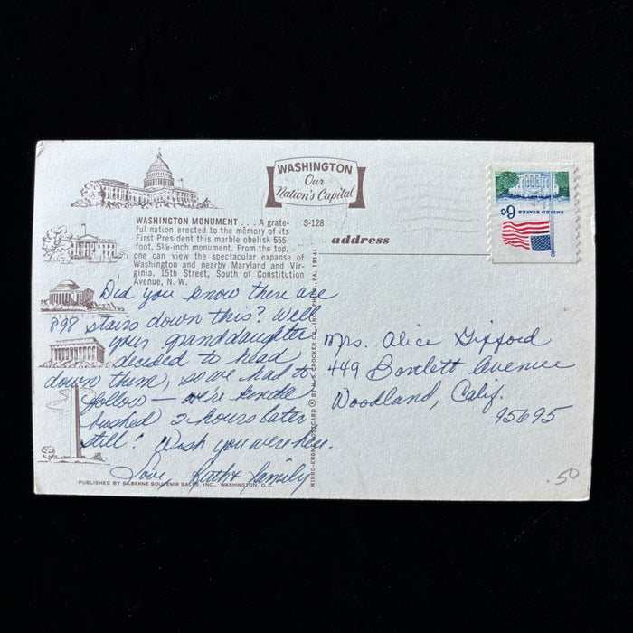 Vintage Postcard 1970s Walking 898 Stairs Social History Washington Monument DC