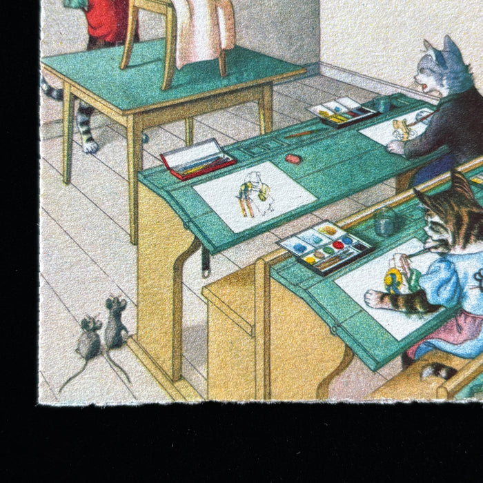 Vintage Postcard Alfred Mainzer Anthropomorphic Cat Art Class Painting Mice