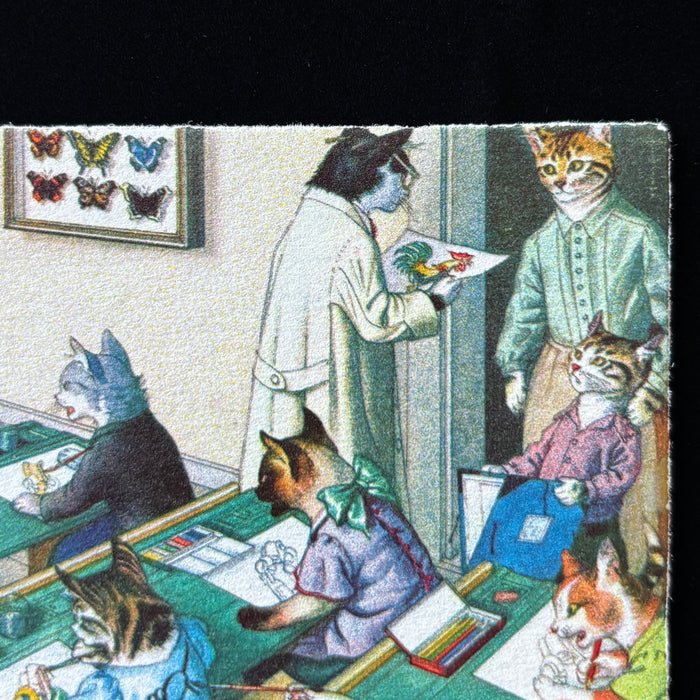 Vintage Postcard Alfred Mainzer Anthropomorphic Cat Art Class Painting Mice