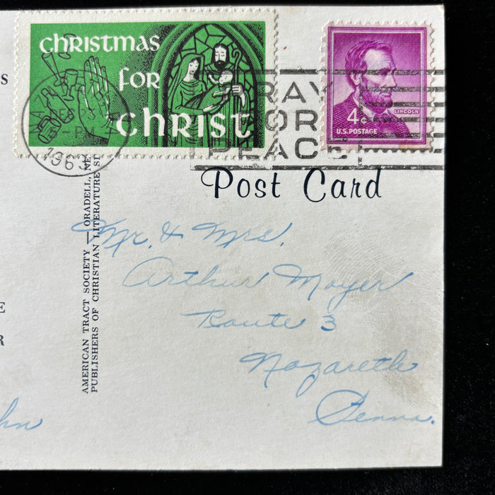 Vintage Postcard 1962 Pray For Peace Christmas Village Church East Corinth VT