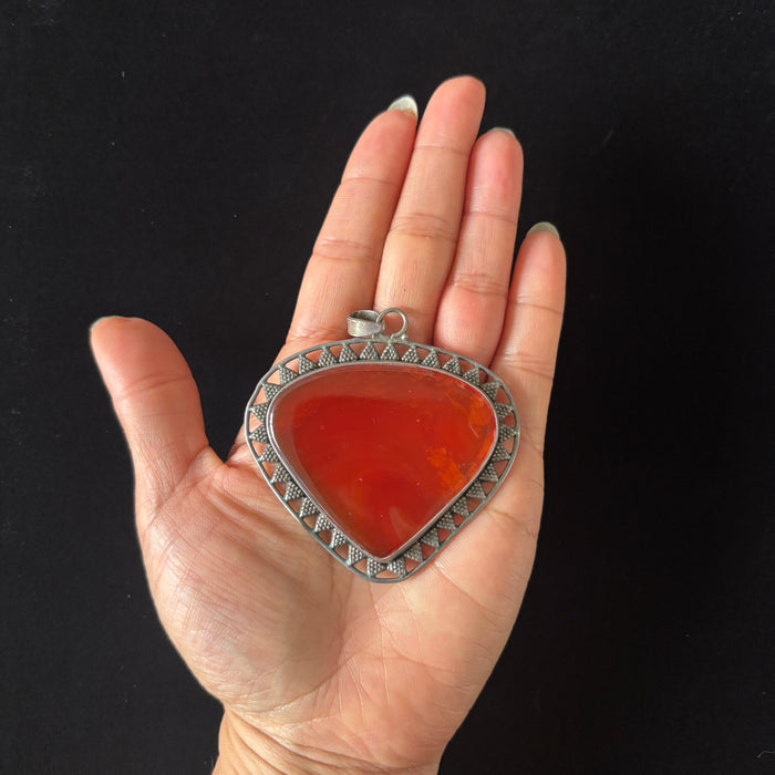 Carnelian Pendant Orange Shield Sterling Silver Statement