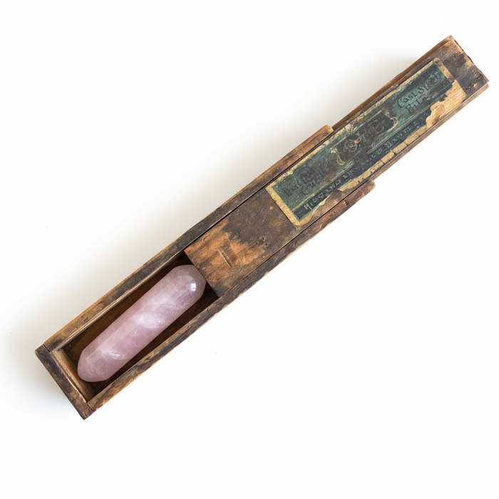 Wand Box Vintage Wood Sliding Display Case for Crystals