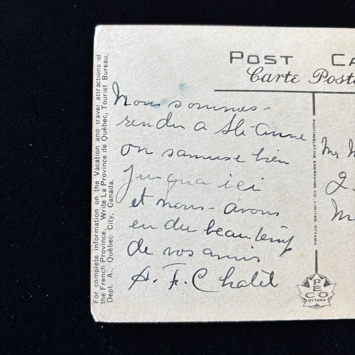 Vintage Postcard 1945 Fisherman Montmorency Falls Quebec Canada Ste Anne Cancel