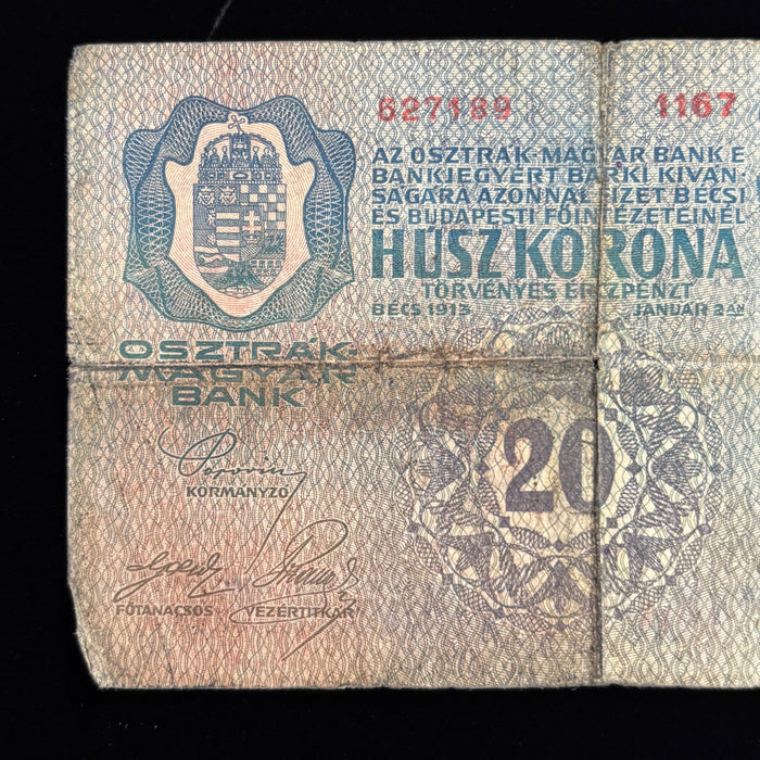 Antique Banknote 1913 Austria 20 Kronen European Deutschosterreich Overprint