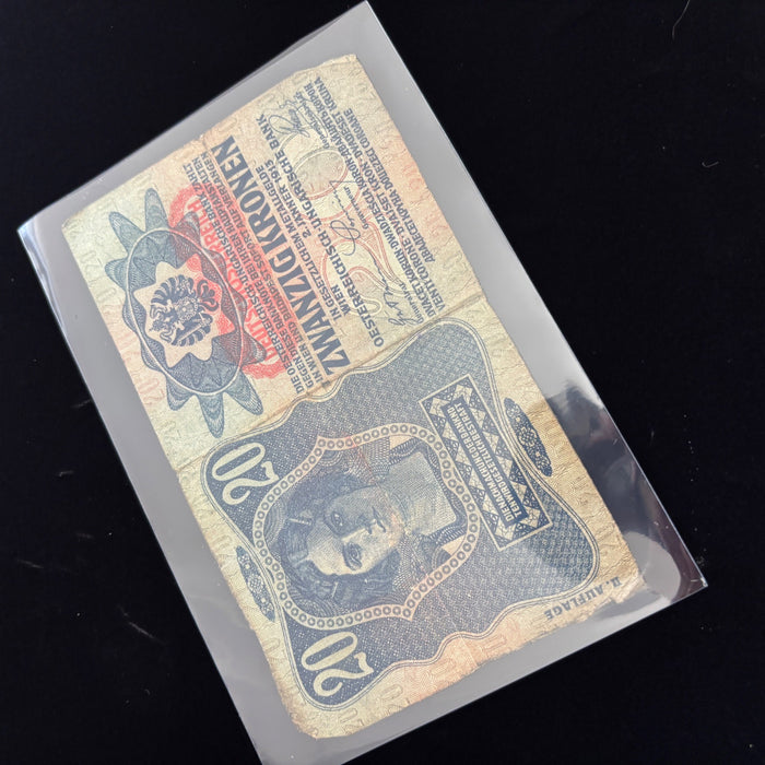 Antique Banknote 1913 Austria 20 Kronen European Deutschosterreich Overprint