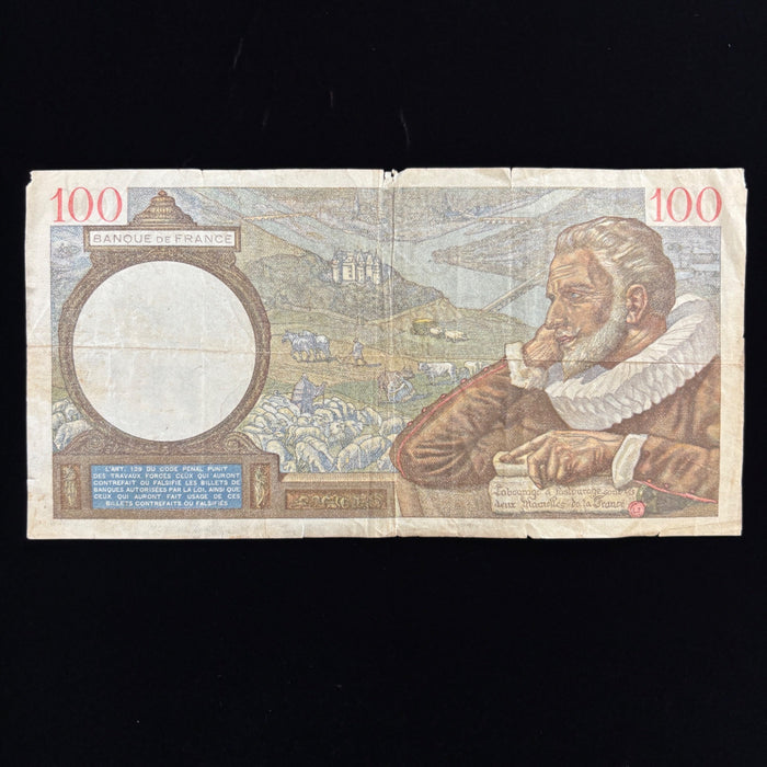 Vintage Banknote 1939 France 100 Francs Sully WW2 Currency Watermark Art