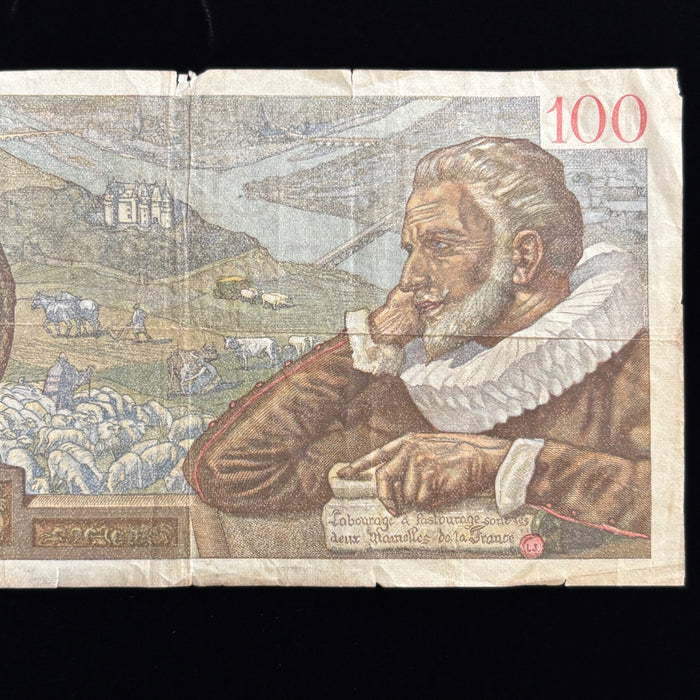 Vintage Banknote 1939 France 100 Francs Sully WW2 Currency Watermark Art
