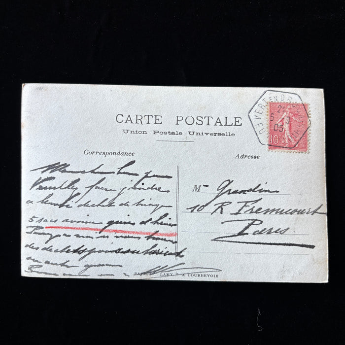 Antique Postcard 1905 RPPC France Pond Hexagon TPO Cancel Paris Fremicourt