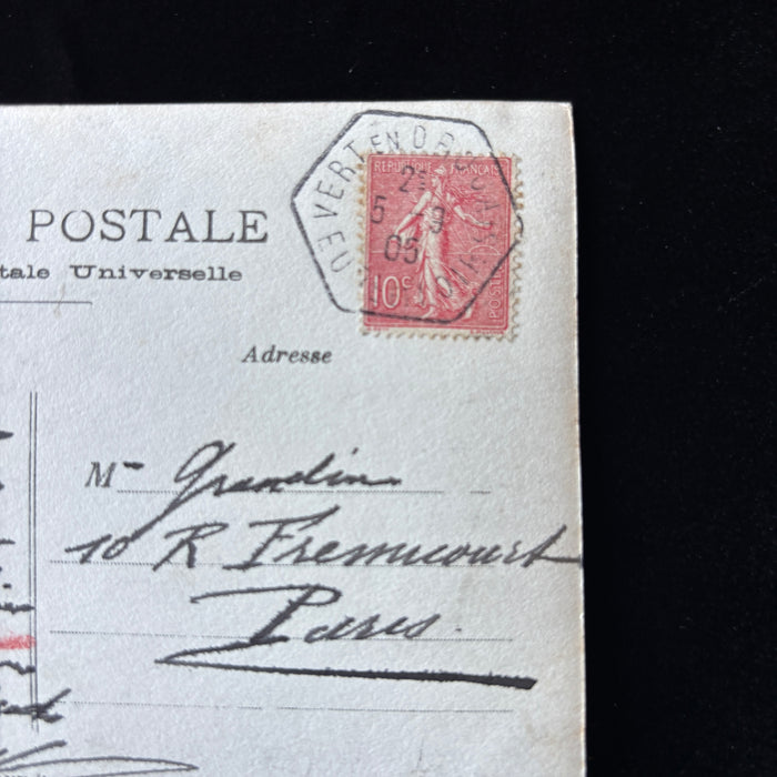 Antique Postcard 1905 RPPC France Pond Hexagon TPO Cancel Paris Fremicourt