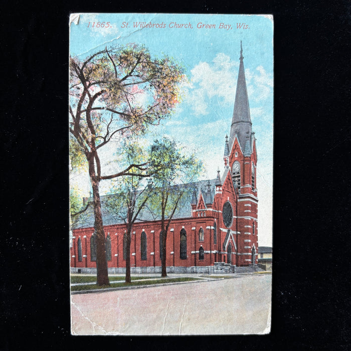 Antique Postcard 1914 Green Bay WI St Willebrords Church Danish Message Larsen