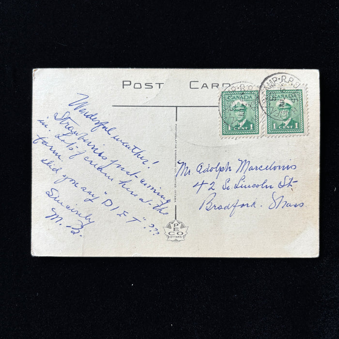 Vintage Postcard 1930s "Strawberry Diet" RPO Stamp Amherst Nova Scotia Post Office