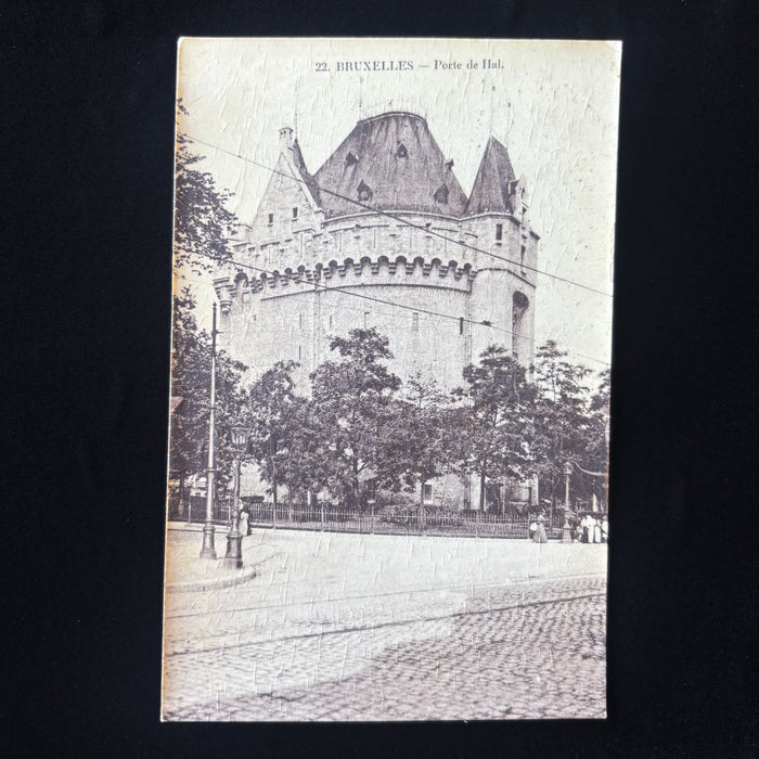 Antique Postcard Brussels Belgium Porte De Hal Gate Edwardian Street Life Gothic
