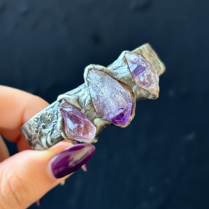 Amethyst Bracelet Raw Purple Textured Brutalist Cuff