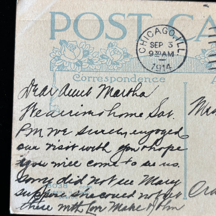 Antique Postcard 1914 Chicago Illinois Arts Craft Hospitality Visit Double Stamp