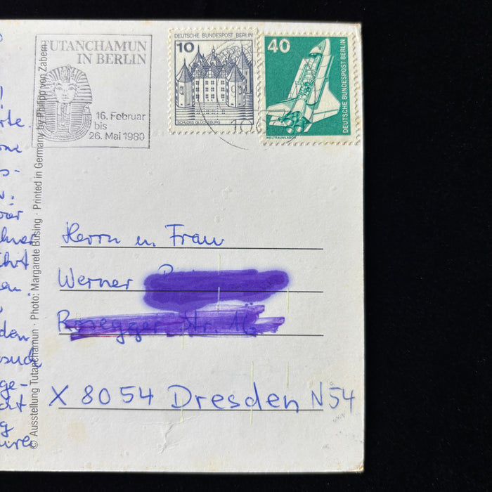Vintage Postcard 1980 West To East Germany King Tut Berlin Exhibition Gold Mask