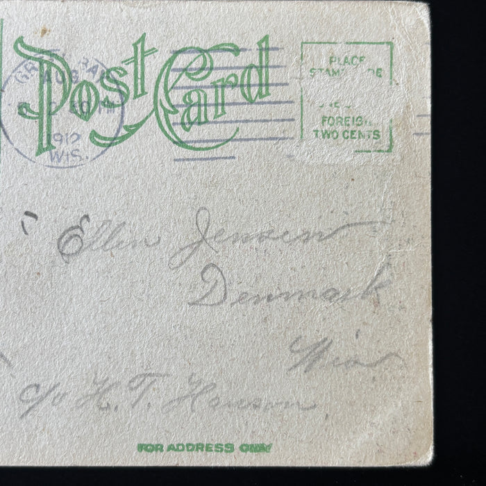 Antique Postcard 1912 Sporty Dog Little Lamb Denmark Jensen Green Bay WI Lodge