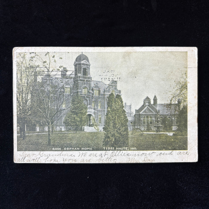 Antique Postcard 1907 Rose Orphan Home Undivided Back Terre Haute Heavy Stock