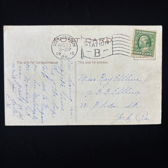 Antique Postcard 1910 Motorcycle Post Night Congressional Library Washington DC