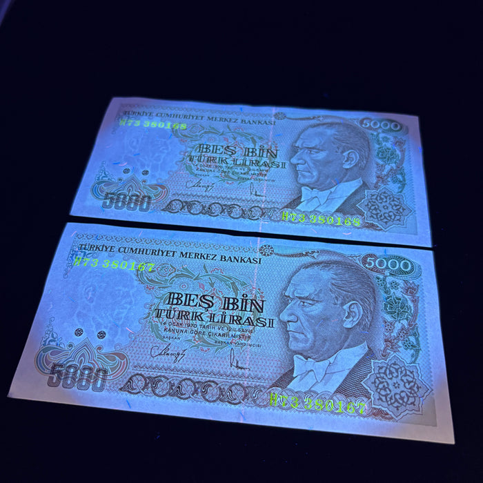 Vintage Banknote 1985 Set Turkey Consecutive Pair 5000 Lirasi UV Verified UNC