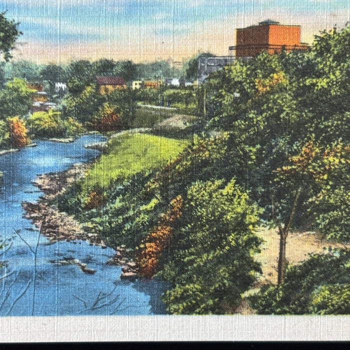 Vintage Postcard Willimantic River Foot Bridge American Thread Co. Connecticut