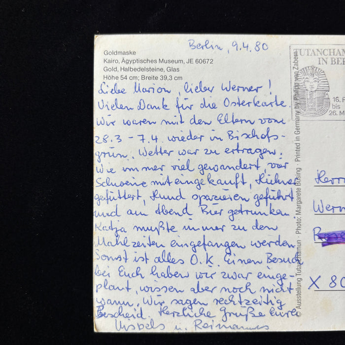 Vintage Postcard 1980 West To East Germany King Tut Berlin Exhibition Gold Mask