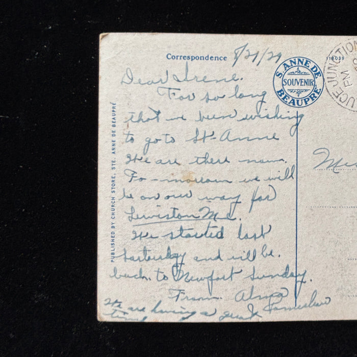 Vintage Postcard 1929 Blue Cachet Fire Ste Anne Beaupre Basilica PQ Canada