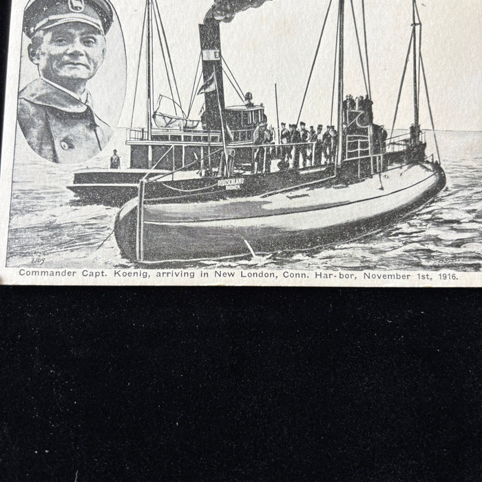 Antique Postcard 1916 German U-Boat Submarine Deutschland Capt Koenig New London