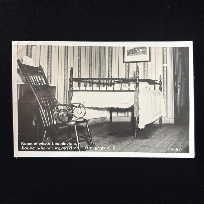 Vintage Postcard RPPC Lincoln Death Room Petersen House Washington DC Spool Bed