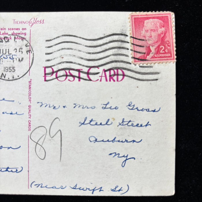Vintage Postcard 1953 "On the Grind" Adirondacks NY Red Car Scenic Mountains