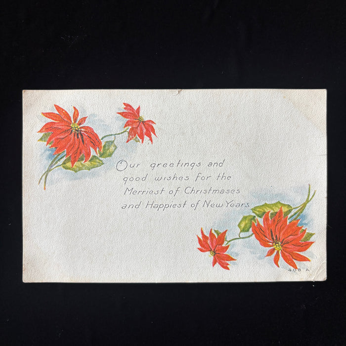 Antique Postcard 1917 Christmas Greeting Poinsettia Elkwood VA Ballsville Hobson